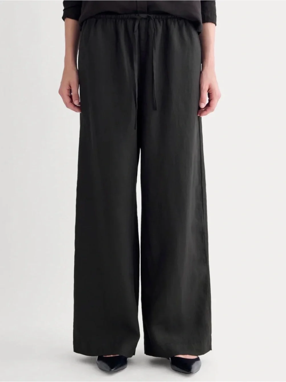New Everlane THE DRAWSTRING PANT IN LINEN Black Size XXS